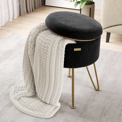 Round Ottoman with Storage Textured Velvet