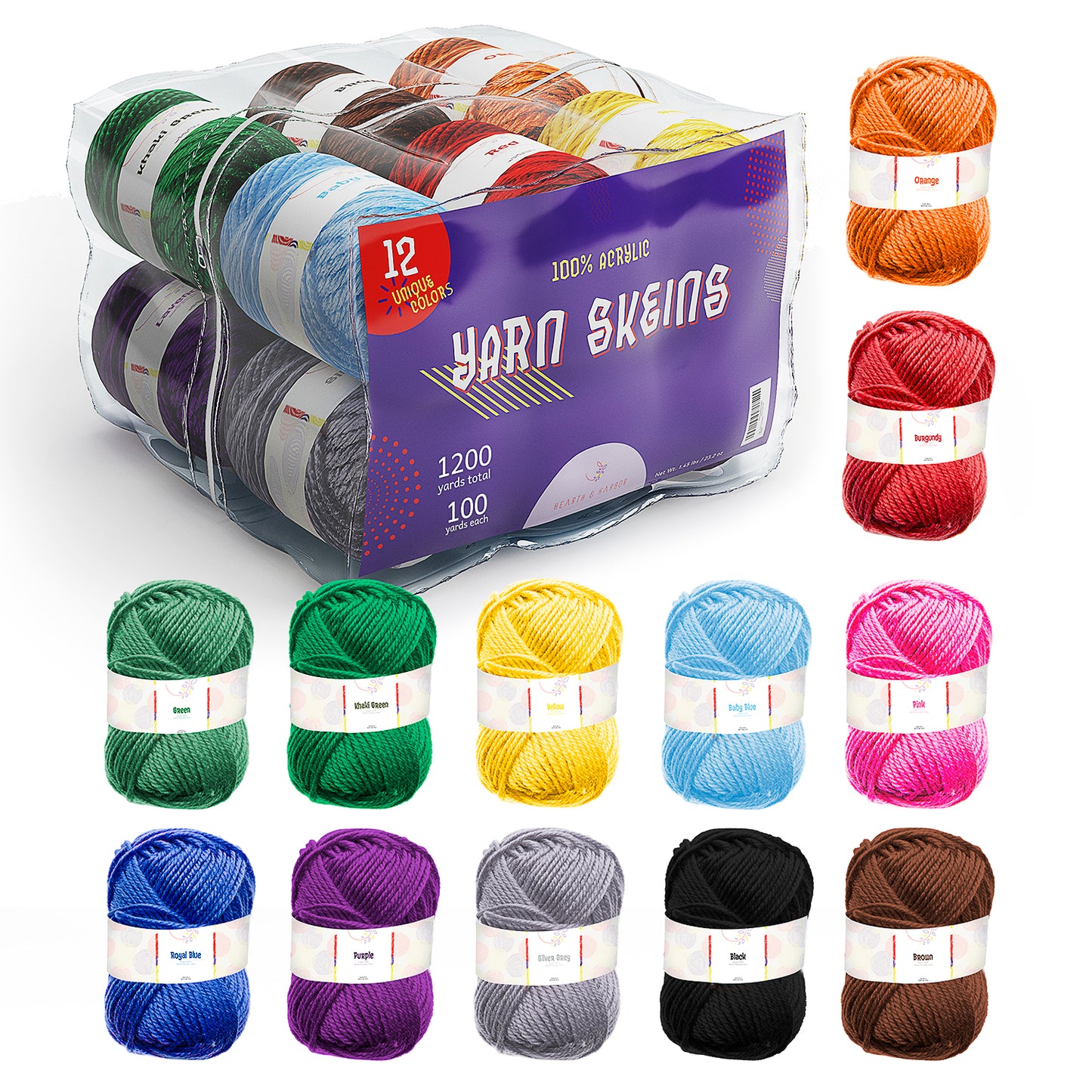 12 Pieces of 50g Acrylic Yarn Skeins - 1200 Yards