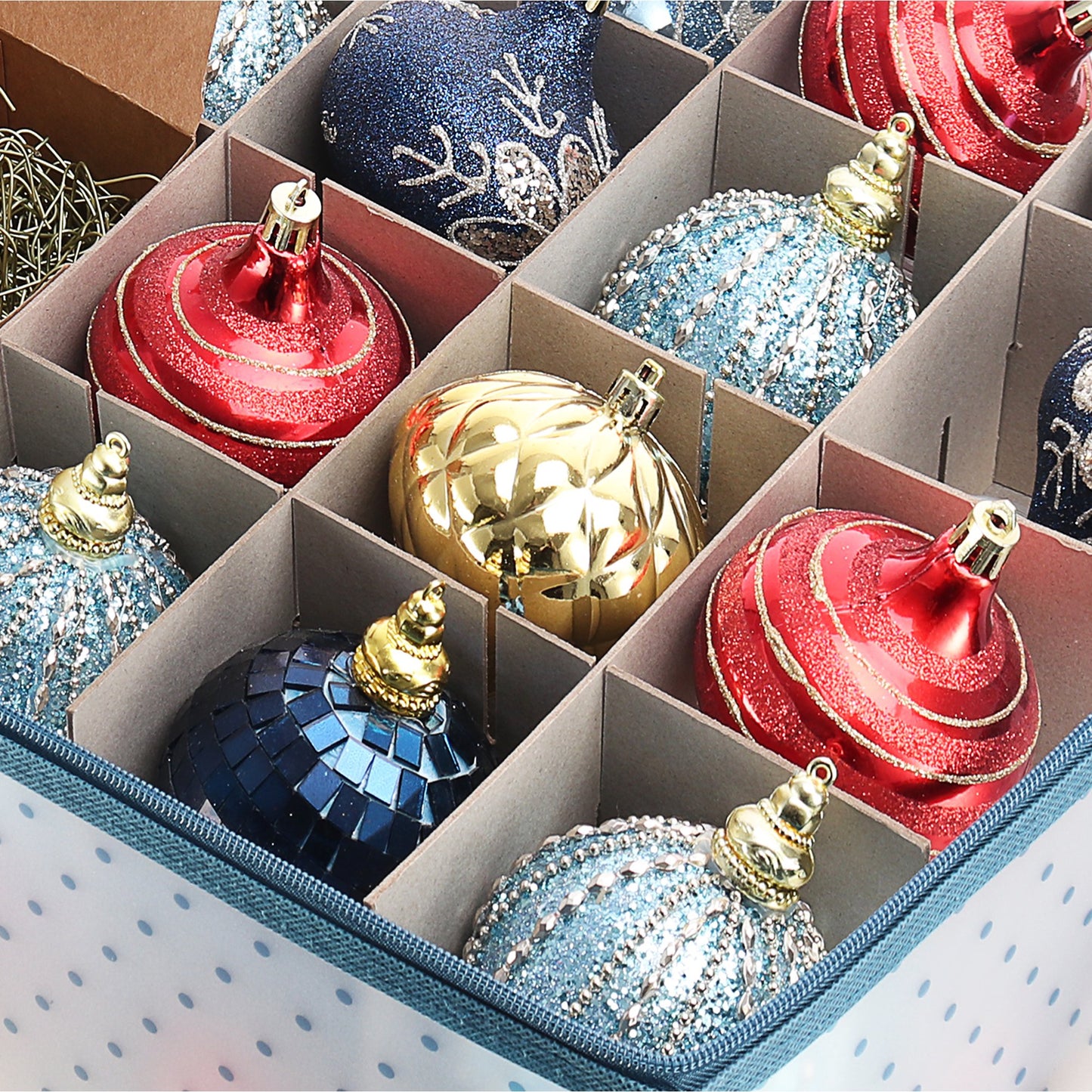 Hearth & Harbor Small Christmas Ornament Storage Box - Fits up to 64 Holiday Ornaments