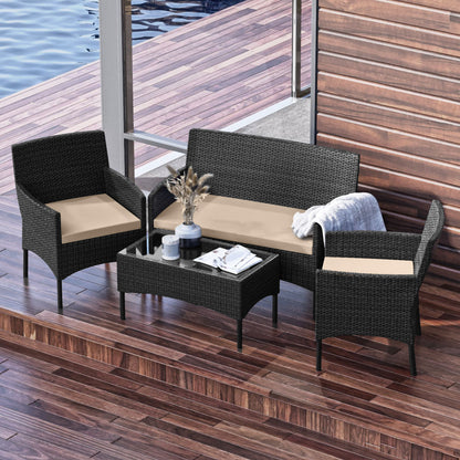 4 Piece Patio Furniture Wicker Conversation Set