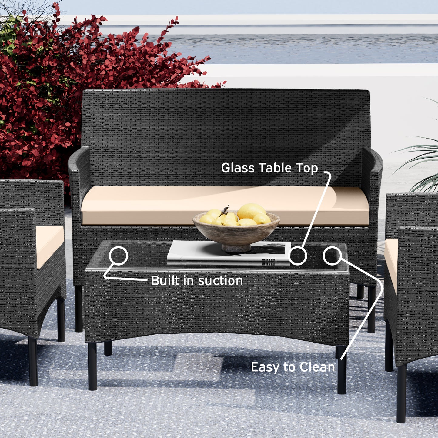 4 Piece Patio Furniture Wicker Conversation Set