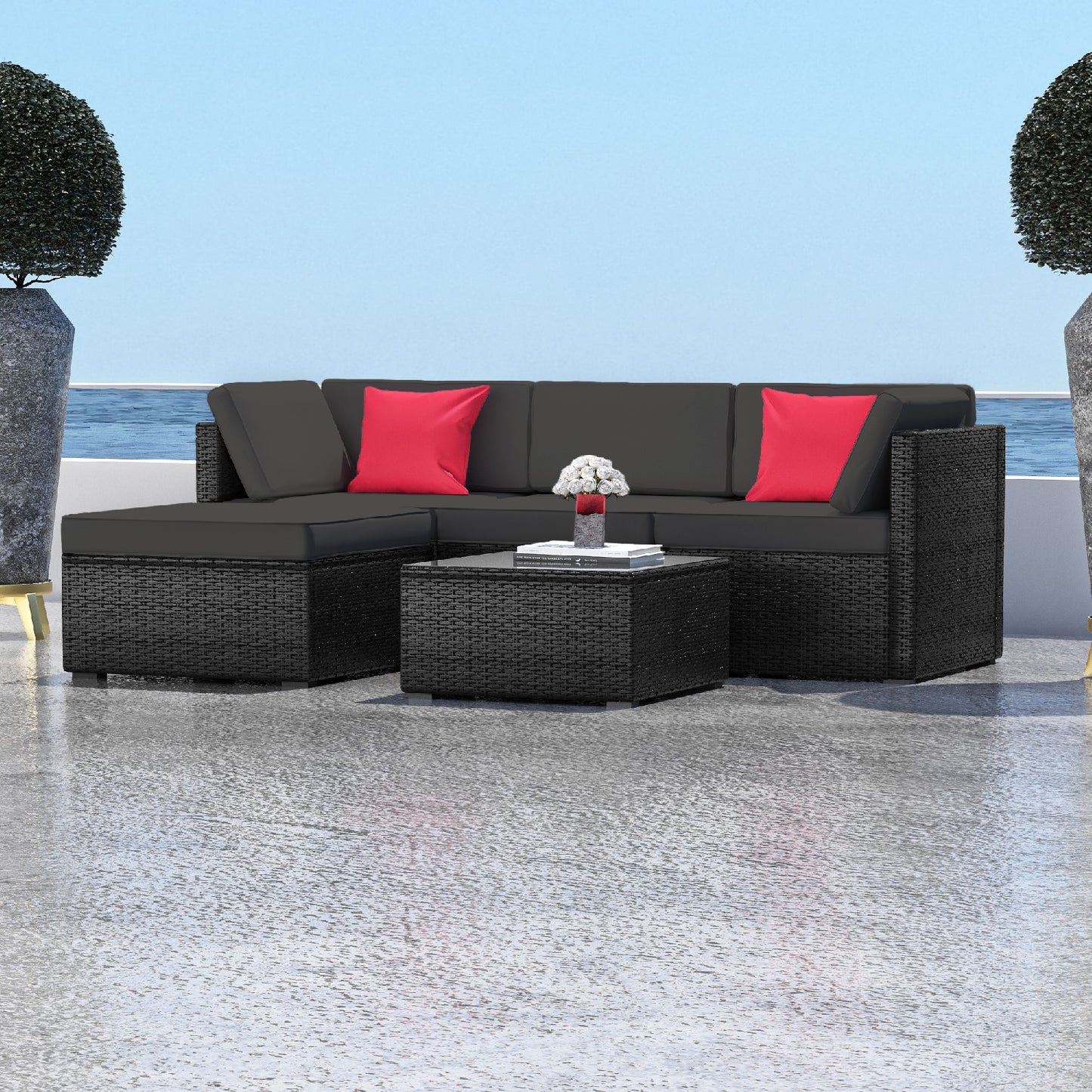 5 Piece Patio Furniture Corner Sofa Set