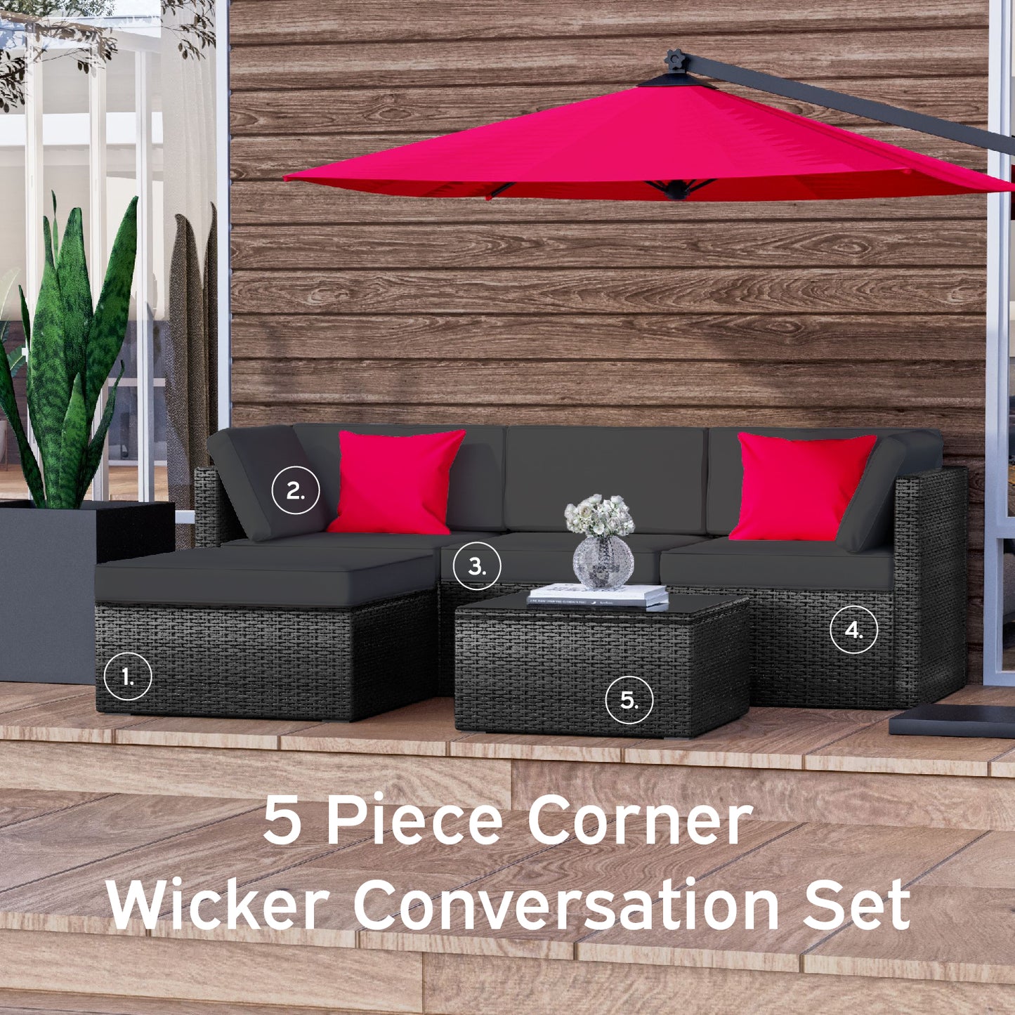 5 Piece Patio Furniture Corner Sofa Set