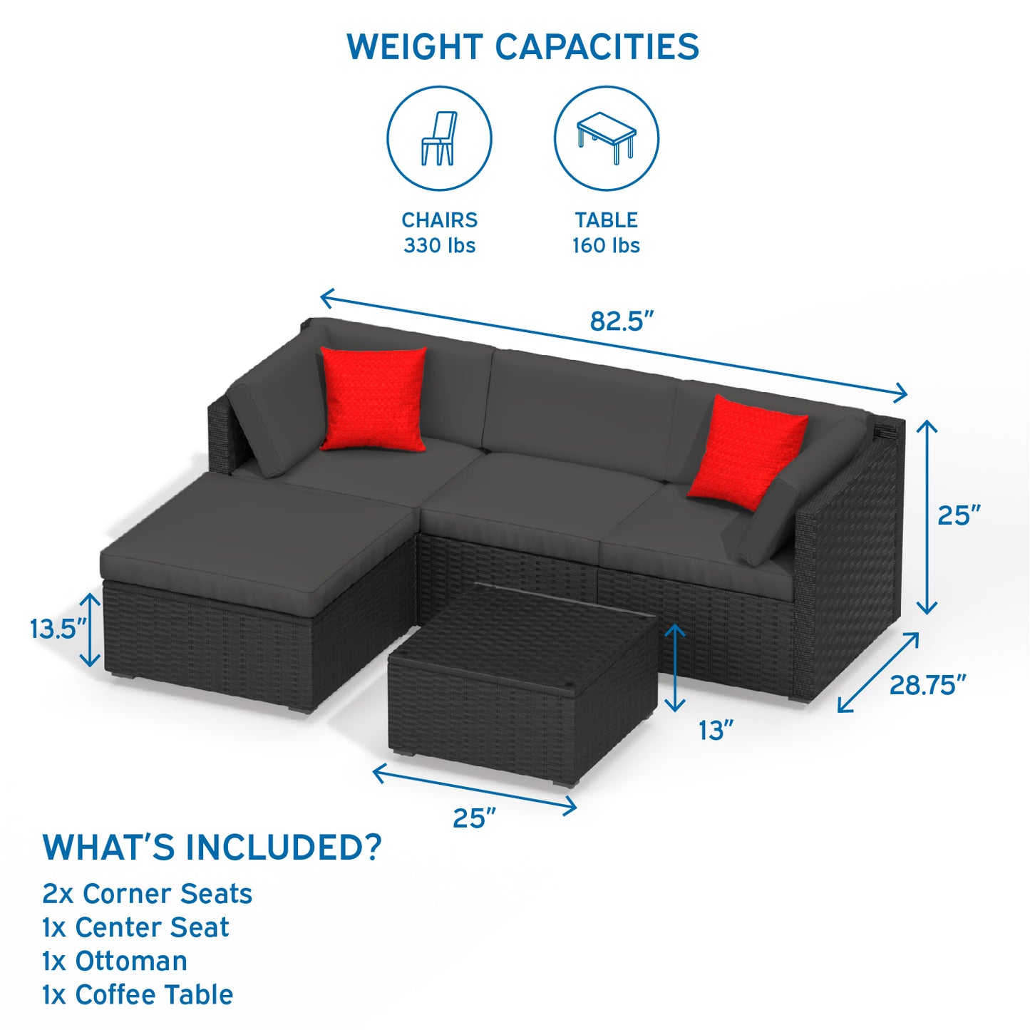 5 Piece Patio Furniture Corner Sofa Set