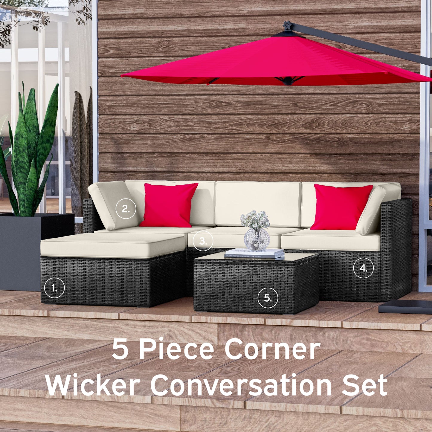 5 Piece Patio Furniture Corner Sofa Set