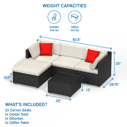 5 Piece Patio Furniture Corner Sofa Set