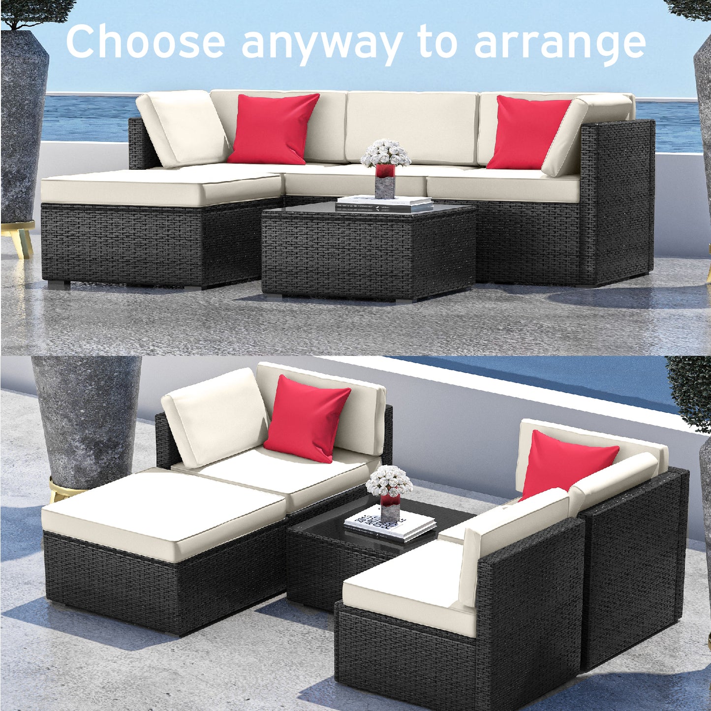 5 Piece Patio Furniture Corner Sofa Set