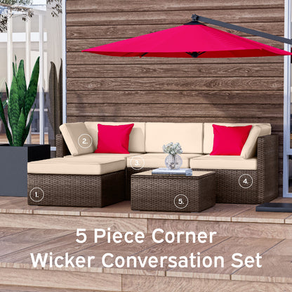 5 Piece Patio Furniture Corner Sofa Set