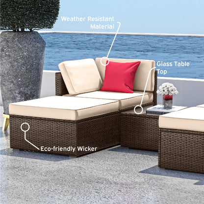 5 Piece Patio Furniture Corner Sofa Set