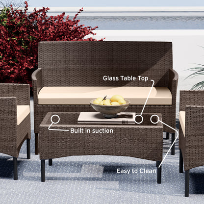 4 Piece Patio Furniture Wicker Conversation Set