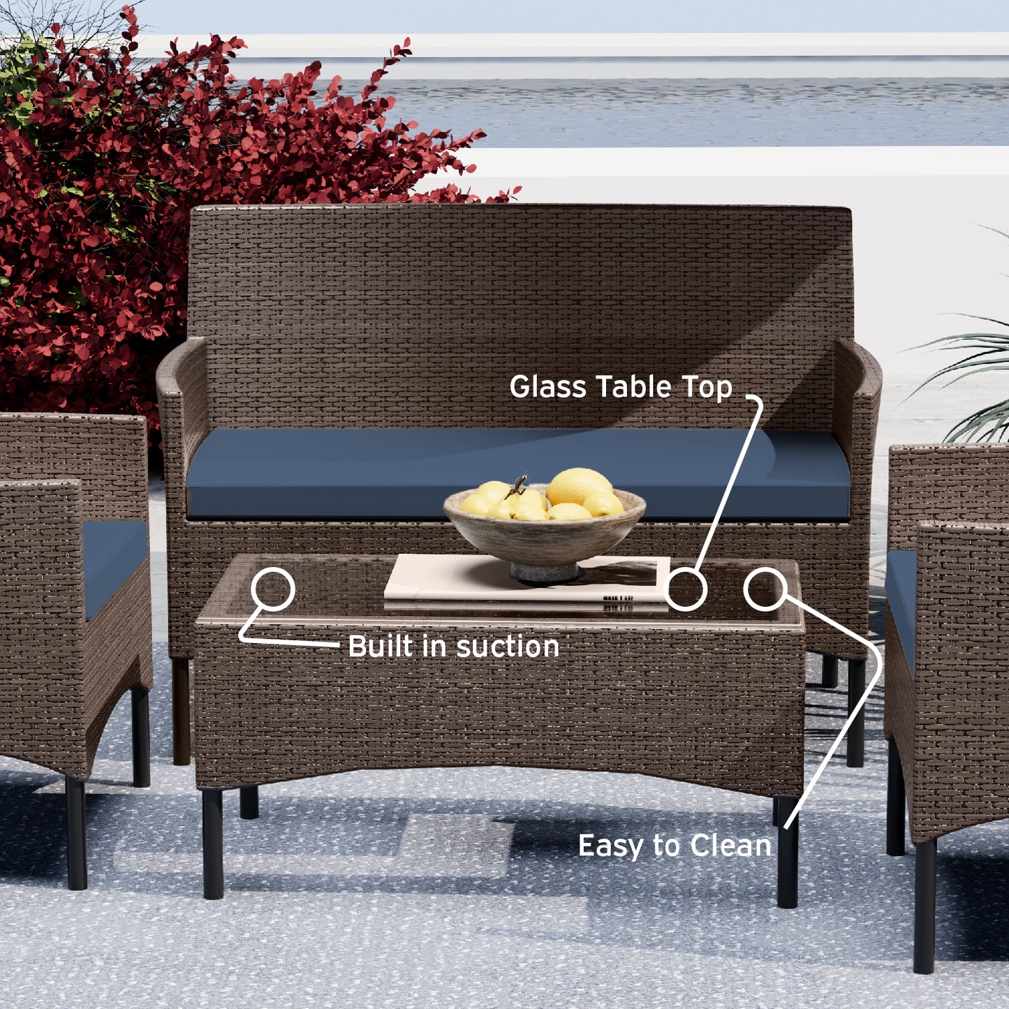 4 Piece Patio Furniture Wicker Conversation Set