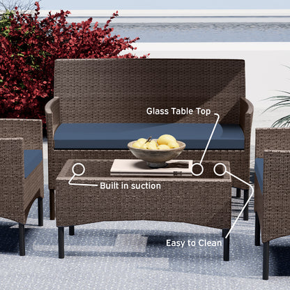 4 Piece Patio Furniture Wicker Conversation Set