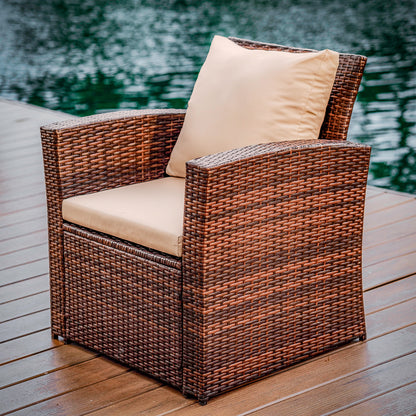 4 Piece Premium Patio Furniture Wicker Conversation Set