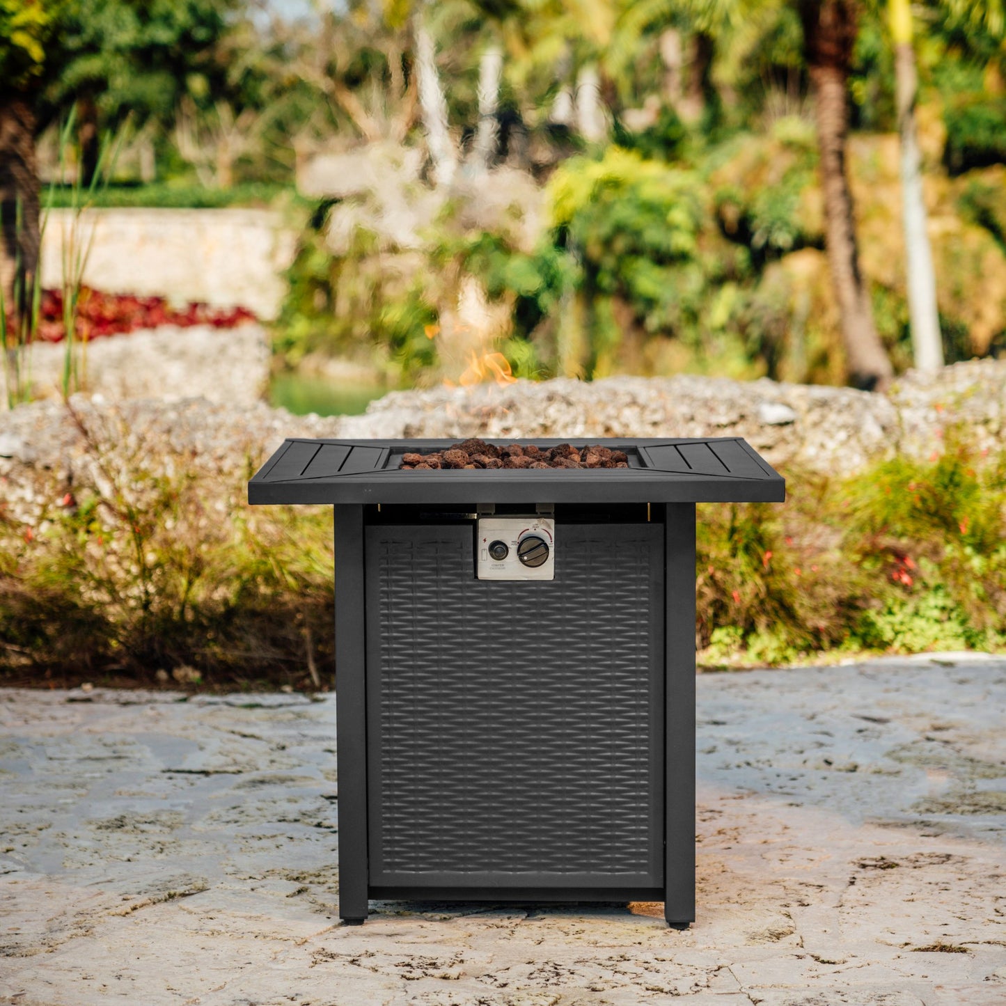 Propane Fire Pit Table for Outside with Lava Rocks